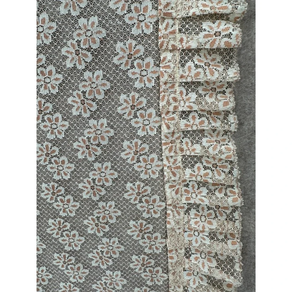 Vintage Daisy Floral Lace Sheer Curtain Panels Ruffled Edges Cream‎ Orange 2pc